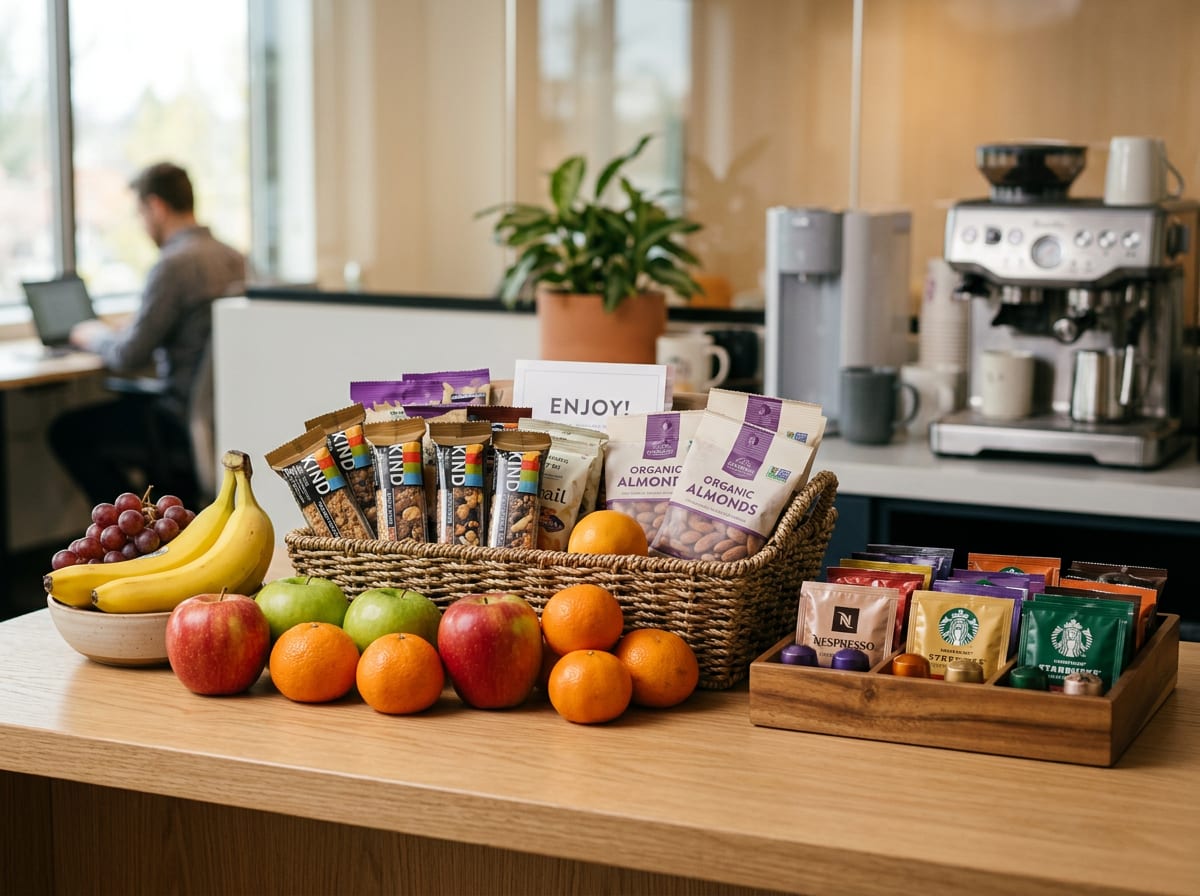 Cesta corporativa bem organizada para alimentação no local de trabalho