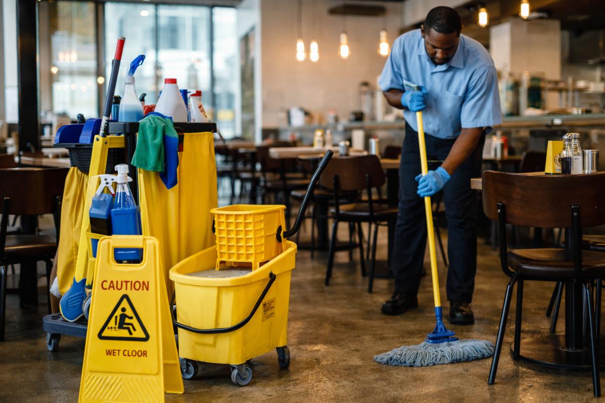 produtos de limpeza profissional em uso em empresa