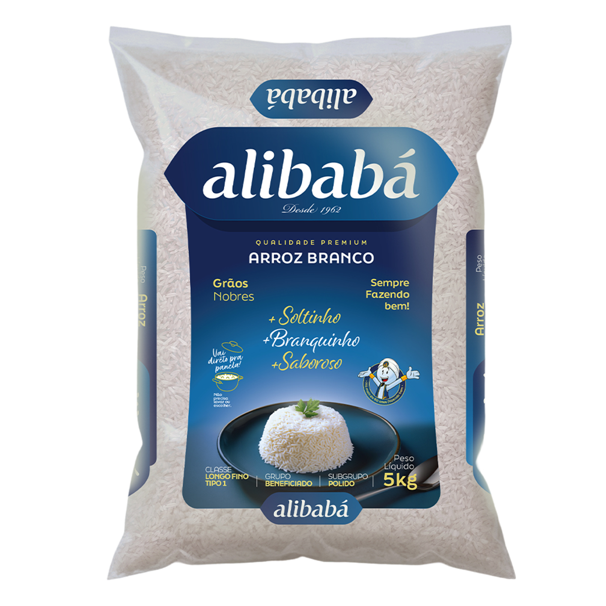 Arroz Tipo 1 Longo Fino Pacote Alibaba Viva Bem – 5kg
