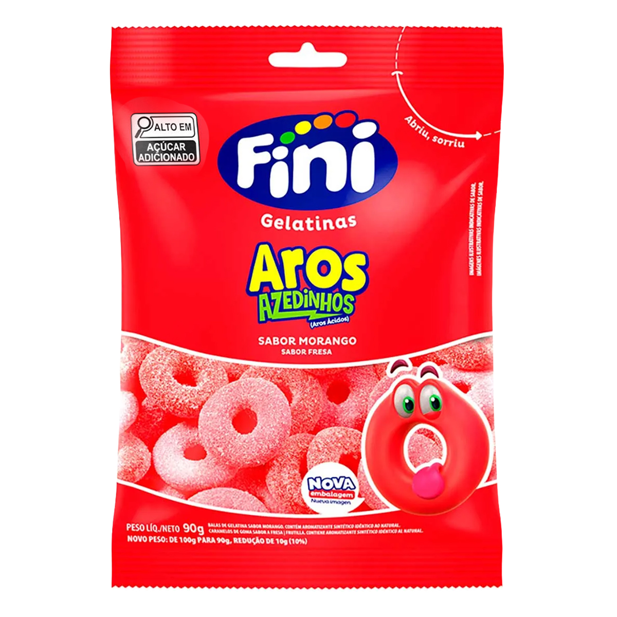 Bala de Gelatina Aros de Morango Pacote Fini – 90g