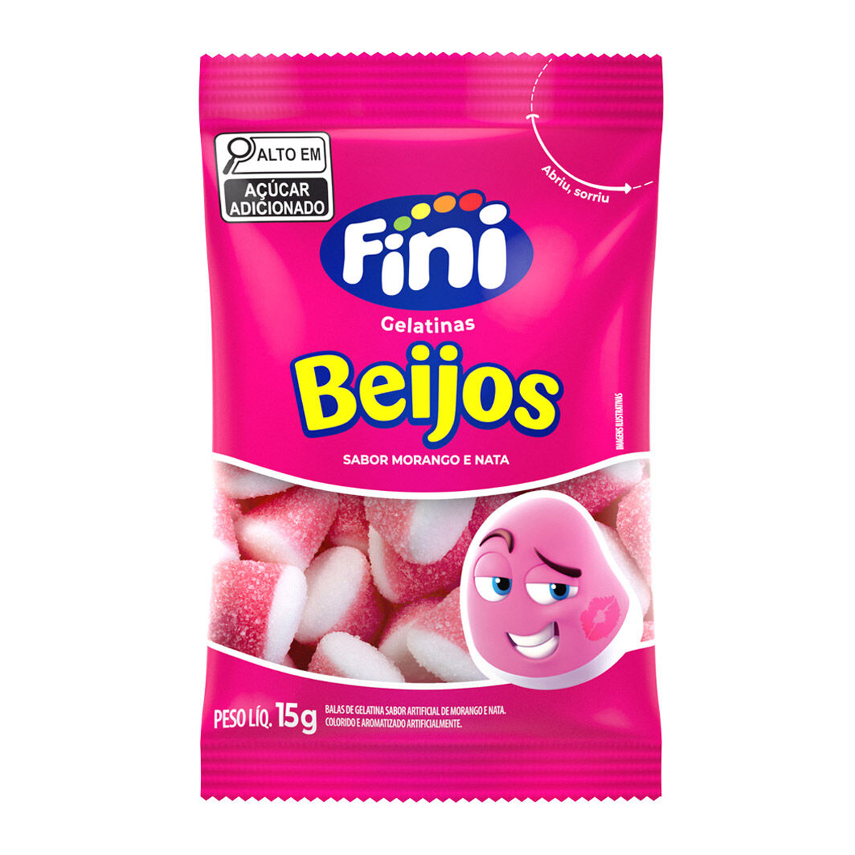 Bala de Gelatina Beijos Morango e Nata Fini - 15g