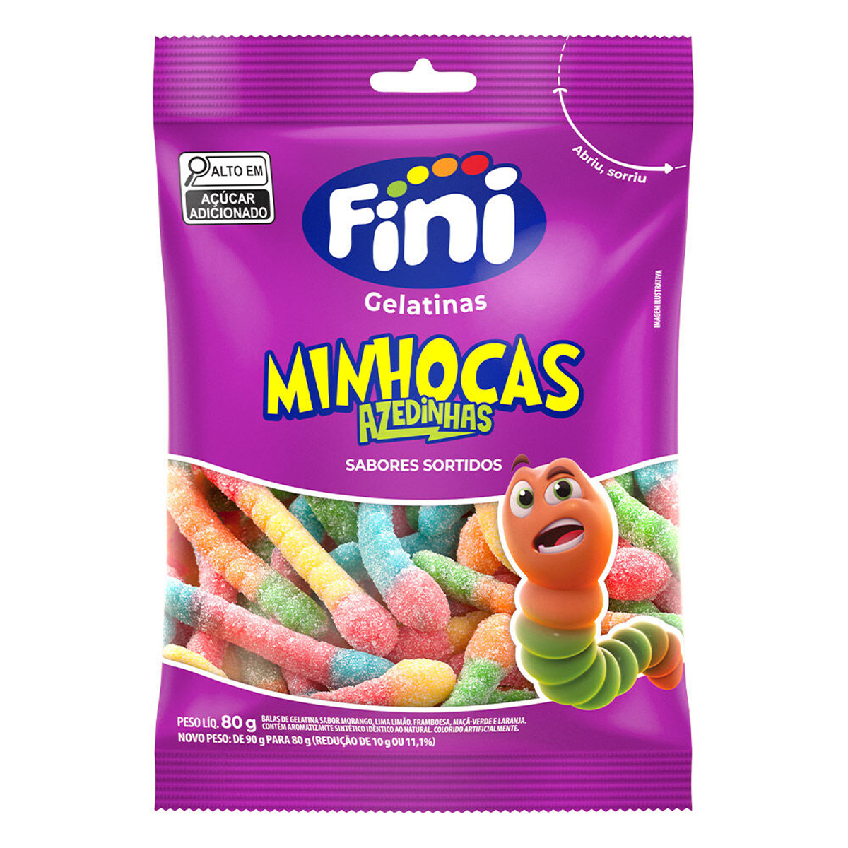 Bala de Gelatina Minhocas Cítricas Pacote Fini – 80g