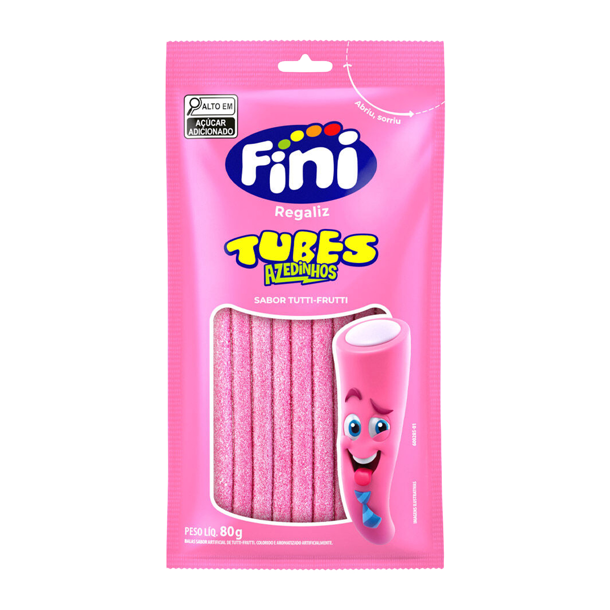 Bala de Gelatina Tubes Tutti-Frutti Azedinho Fini – 80g