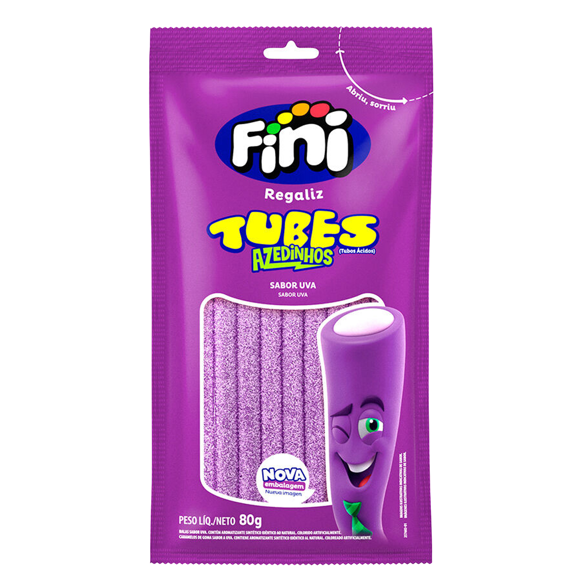 Bala de Gelatina Tubes Uva Cítrico Pacote Fini – 80g