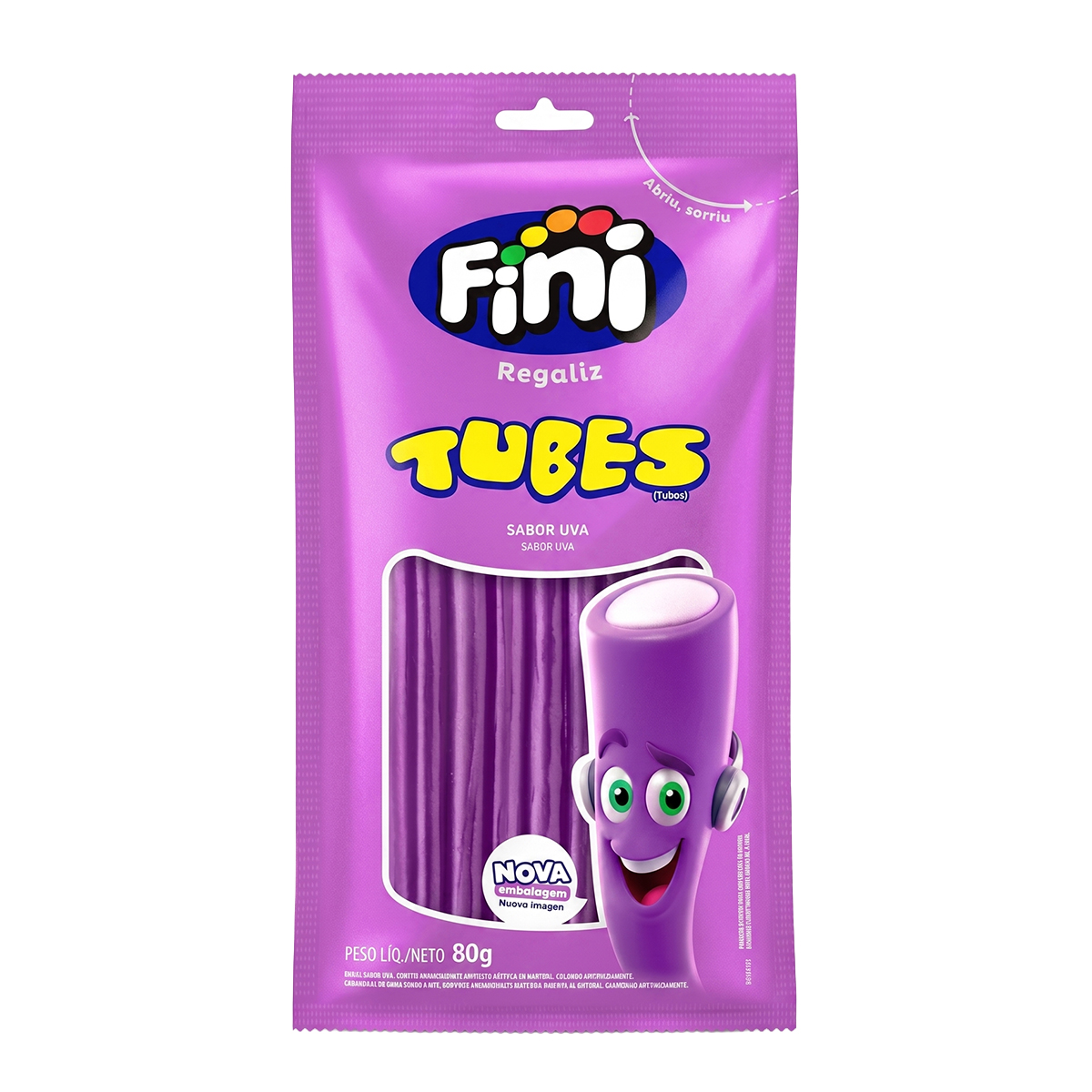 Bala de Goma Tubes Uva Pacote Fini – 80g