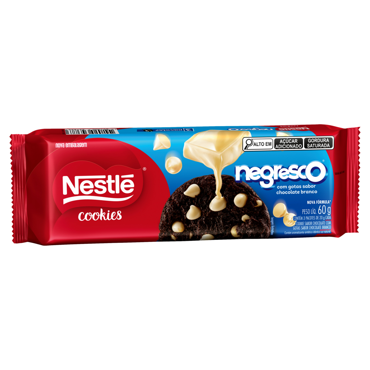 Cookie Cacau com Gotas Brancas Pacote Nestlé Negresco 60g