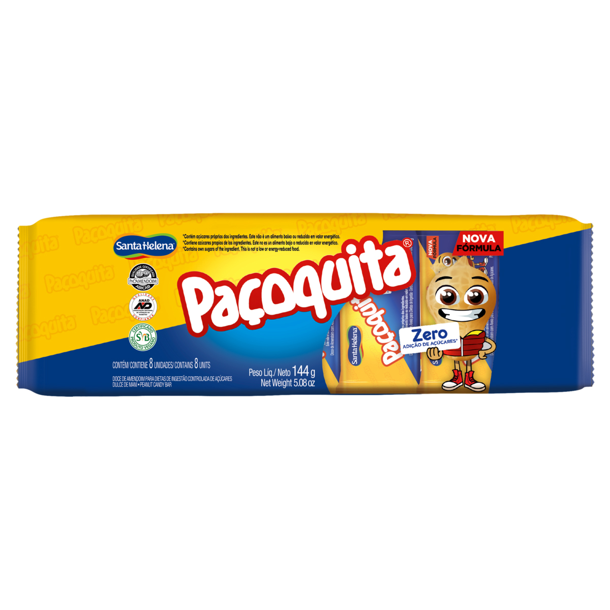 Paçoca Zero Açúcar Flowpack Paçoquita Santa Helena – 144g