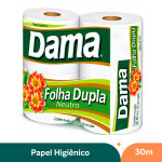 Papel Higiênico Folha Dupla Neutro Dama 30m – 4 Unidades