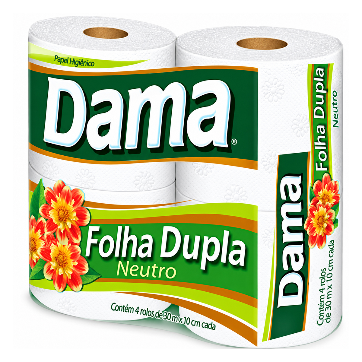 Papel Higiênico Folha Dupla Neutro Dama 30m – 4 Unidades