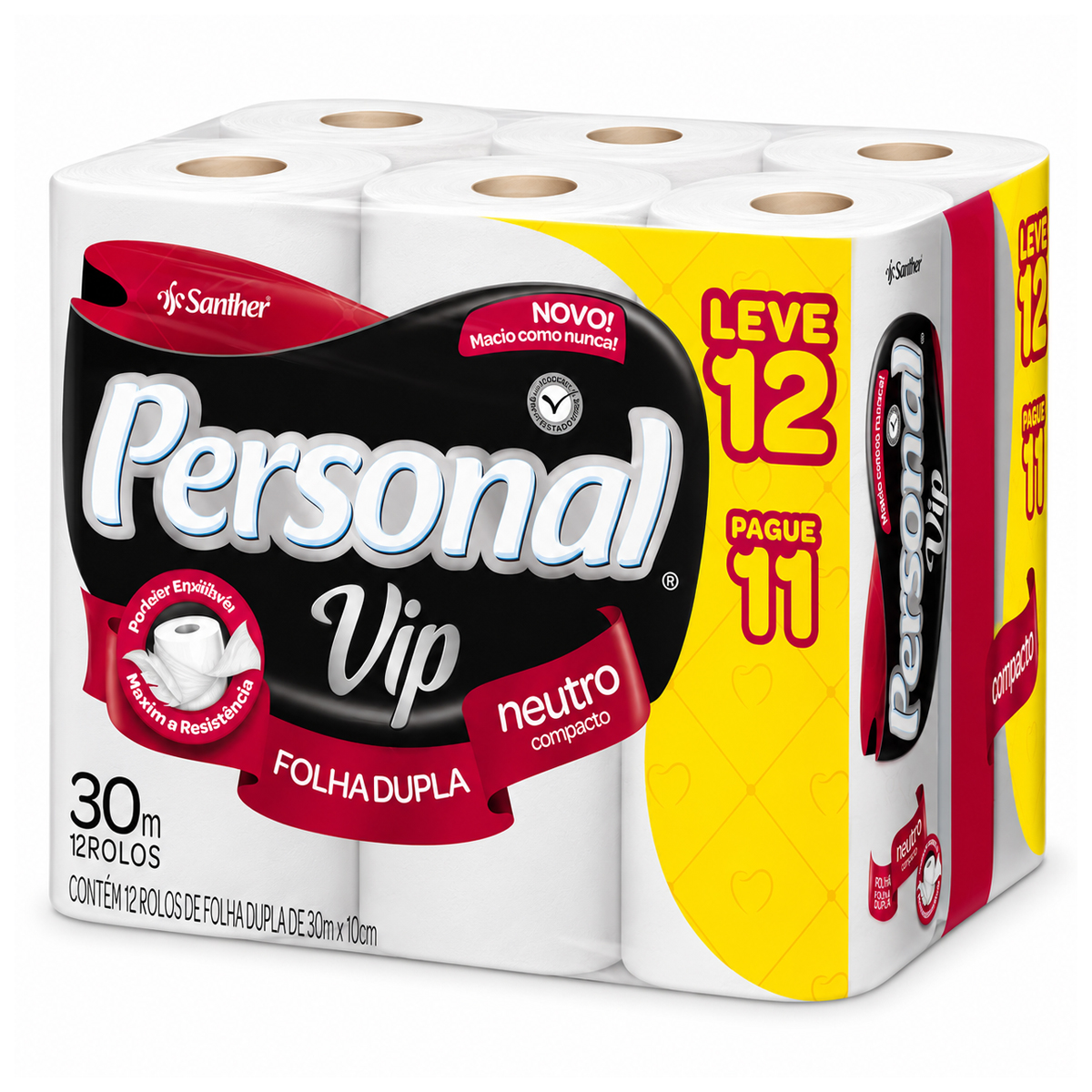 Papel Higiênico Folha Dupla Leve 12 Pague 11 Personal Vip - 30m