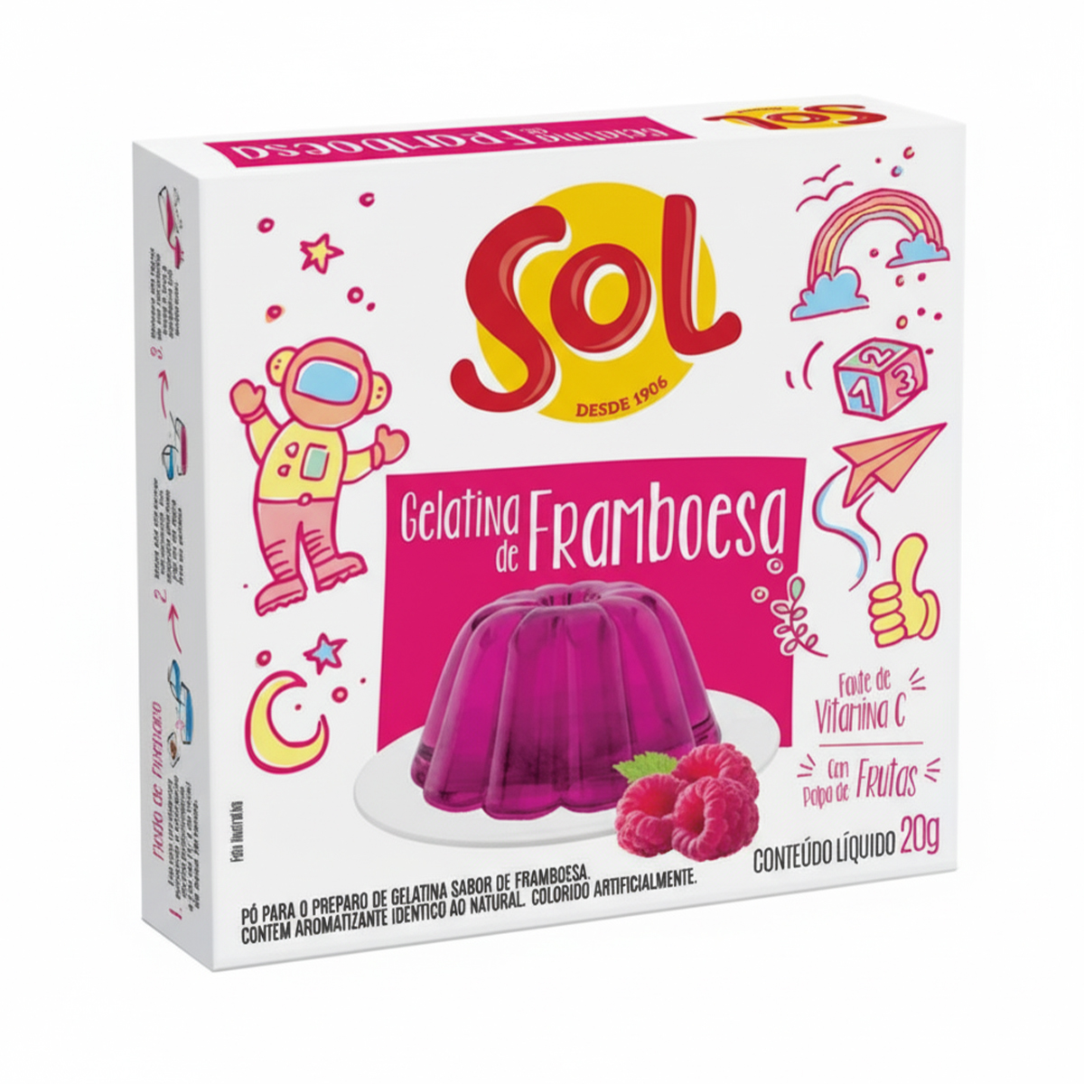 Pó para Gelatina Sabor Framboesa Sol - 20g