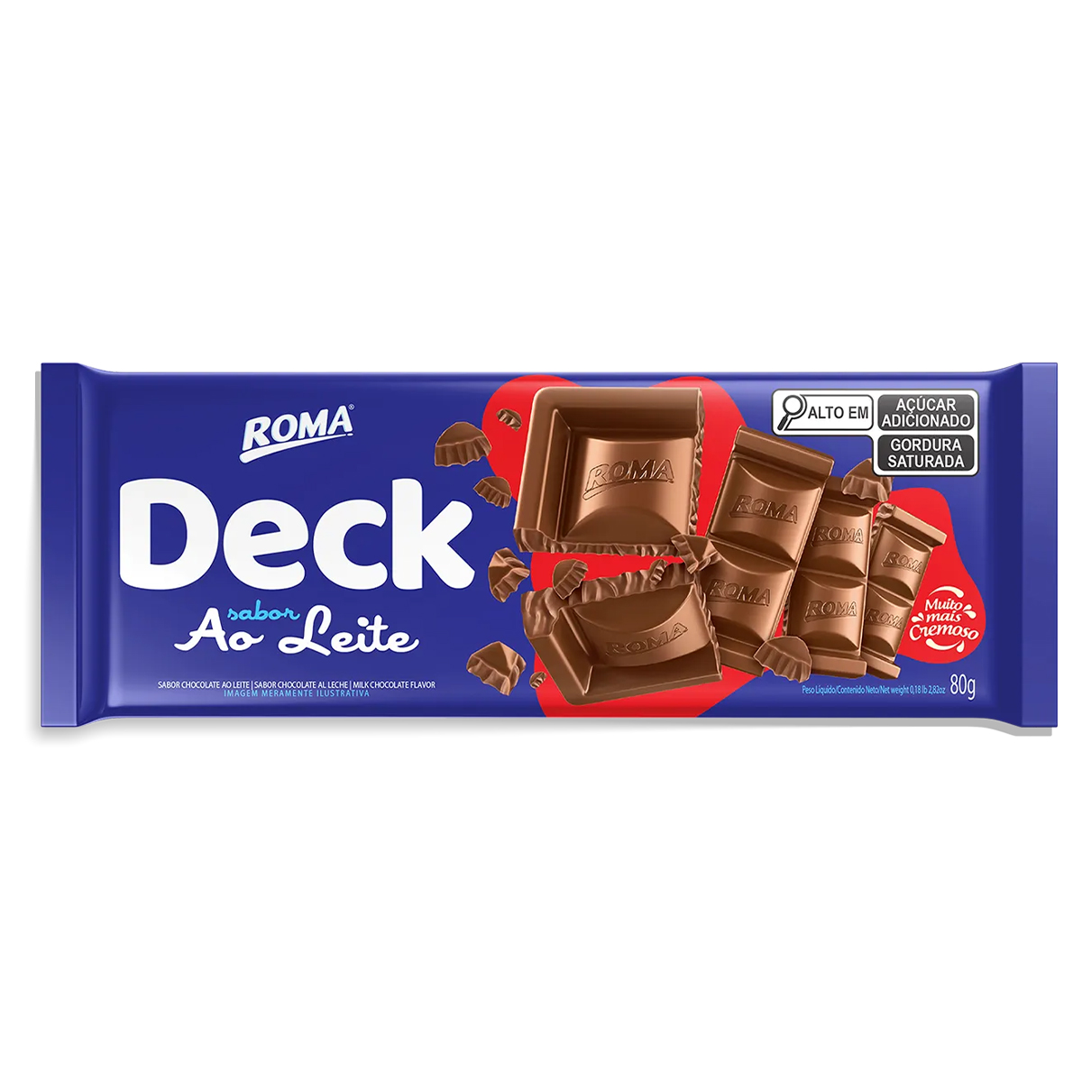 Tablete Chocolate ao Leite Barra Roma Deck – 80g