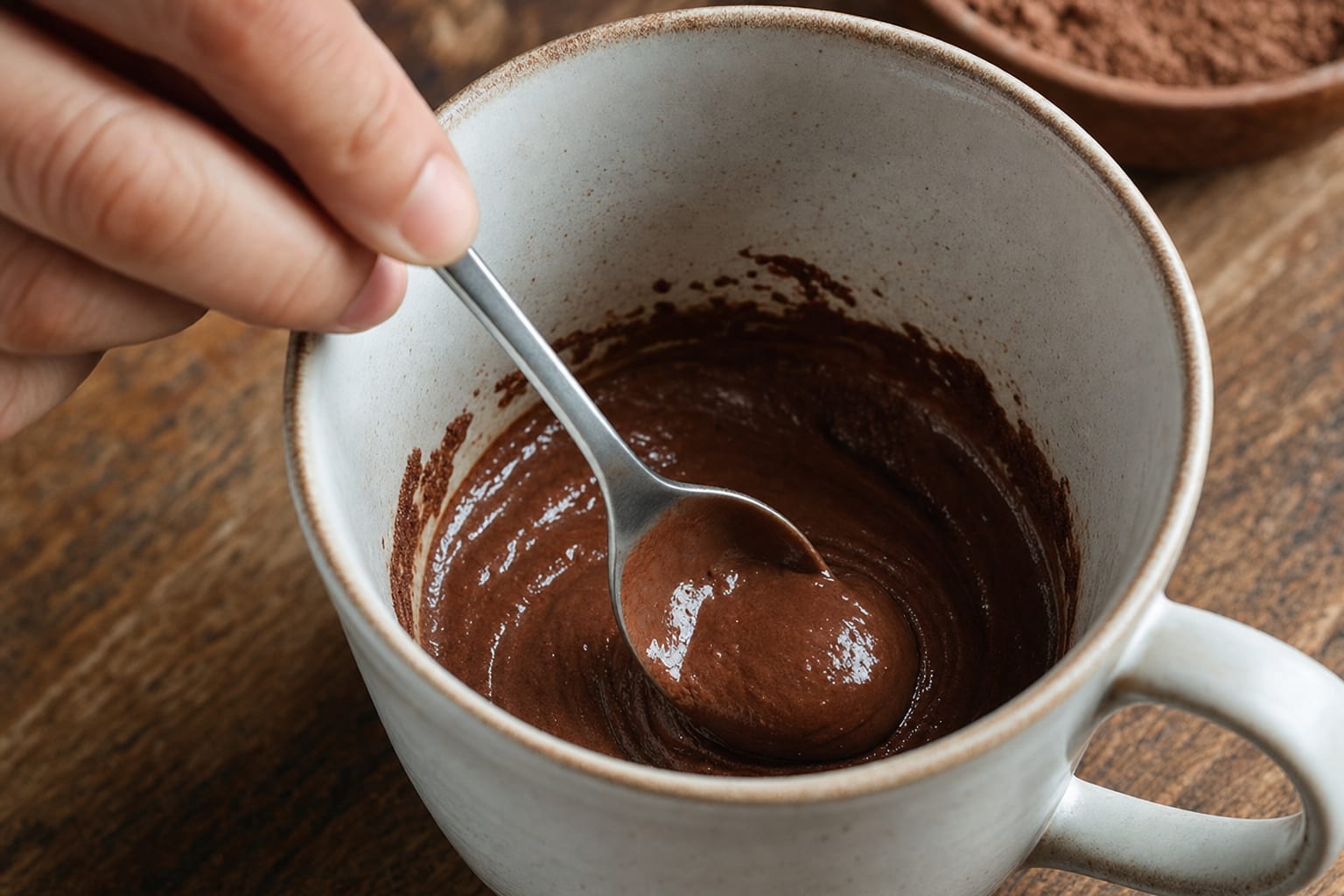 uma-mao-mexendo-uma-pequena-quantidade-de-achocolatado-em-po-com-um-pouco-de-lei