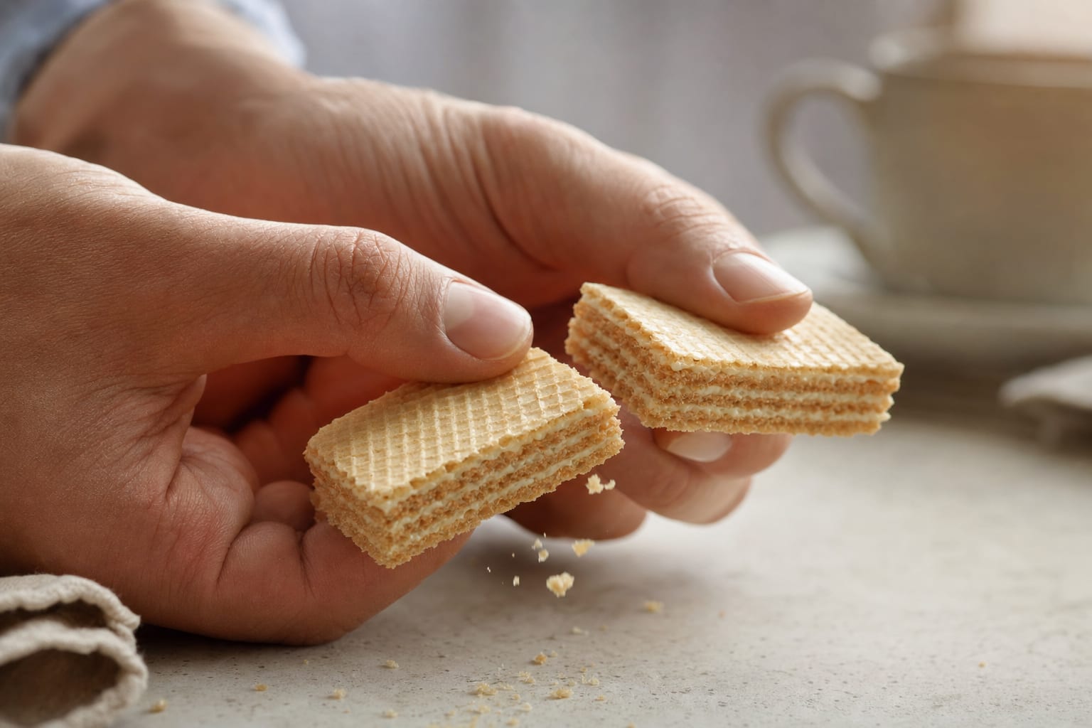 uma-mao-quebra-um-biscoito-wafer-mostrando-a-textura-crocante-e-as-camadas-finas